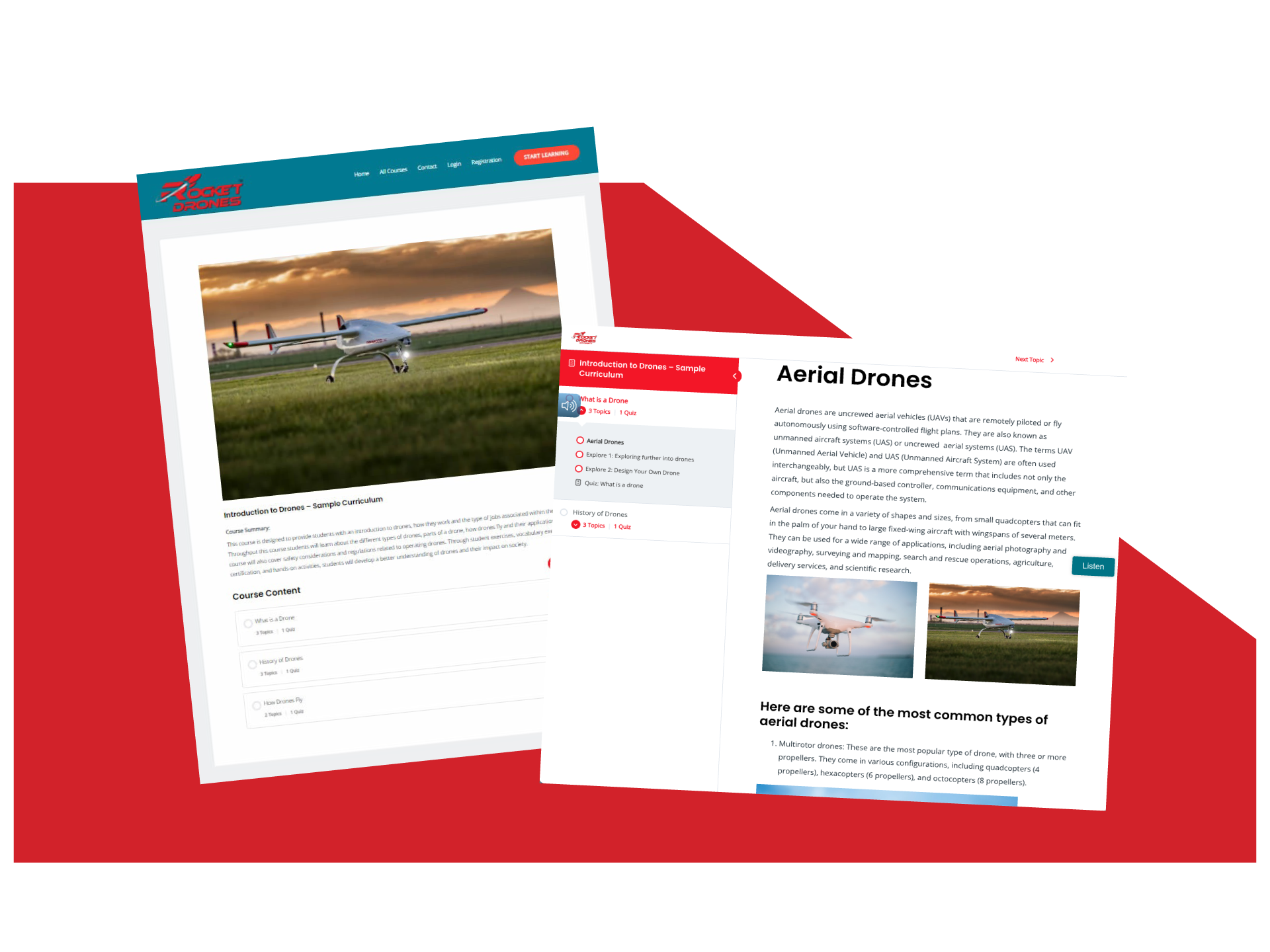 A screenshot containing  a drone and a list of options for free curriculum samples